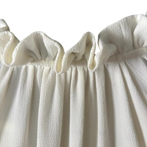 Cream Ruffle Tie Blouse - Flowy Long Sleeve, Lightweight, Elegant Boho Style - Picture 6 of 7